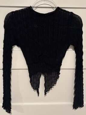 Whimsigoth Sheer 90s Vibe Black Long-Sleeve Ruched Crop Top